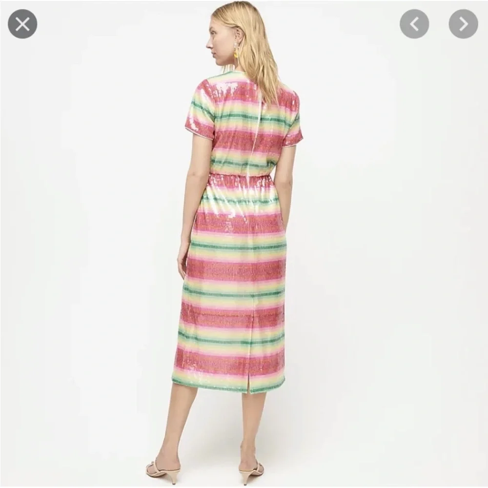 J. Crew Short Sleeve Sequin Midi Dress Watermelon Stripe NWT Size 4 - Picture 2 of 11